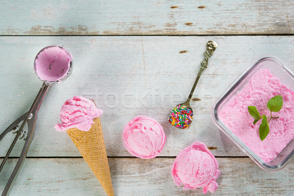 Above view pink ice cream Stock photo © szefei