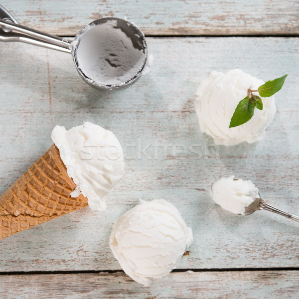 Stock photo: Milk ice cream wafer cone top view
