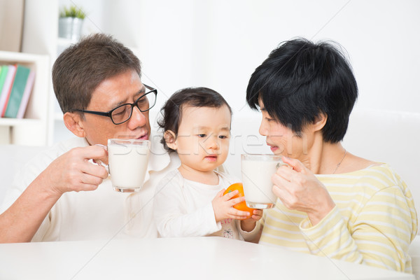 Asian family drinking milk Stock photo © szefei