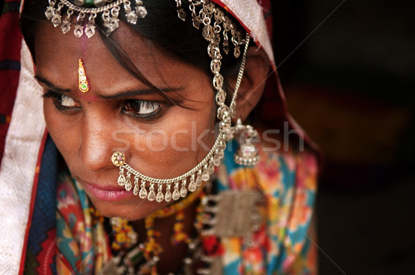 Foto stock: Retrato · tradicional · indio · mujer · traje