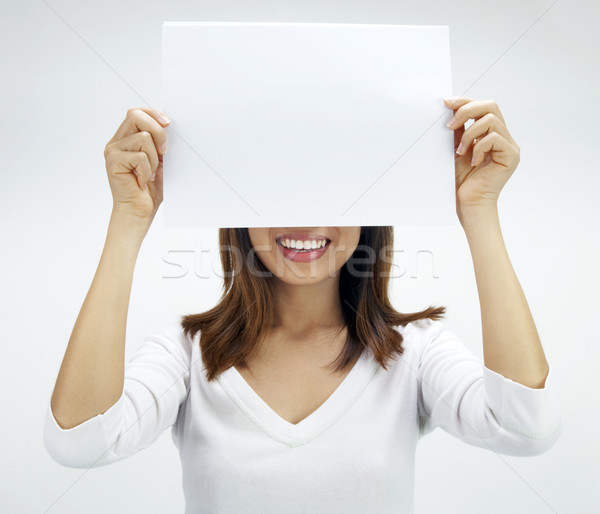чистый лист бумаги реклама фото азиатских женщину Сток-фото © szefei