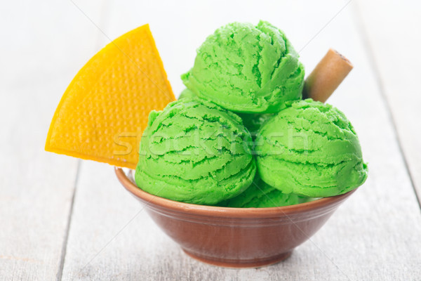 Honeydew ice cream in bowl Stock photo © szefei