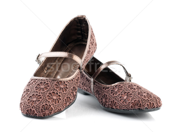 Brown lace flora pattern casual woman shoes Stock photo © szefei