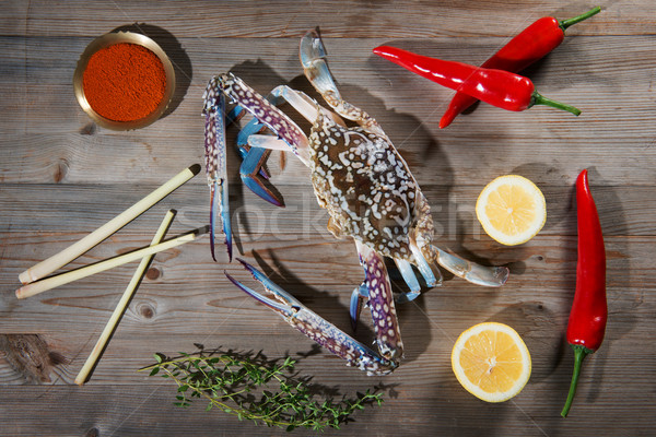 Raw blue crab and ingredients Stock photo © szefei