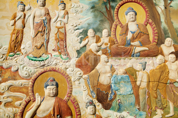 Boeddhisme foto tempel gebouw muur schilderij Stockfoto © szefei