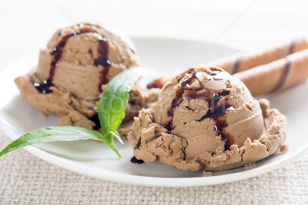 Close up chocolate ice cream plate Stock photo © szefei