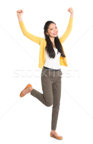 Stockfoto: Asian · vrouw · springen · portret · meisje · armen