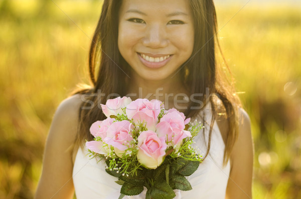 Stockfoto: Outdoor · bruid · asian · ochtend · gouden · zonlicht