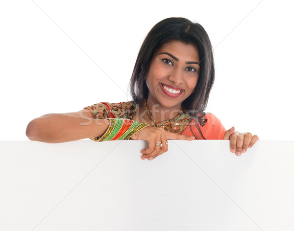 Indian woman holding blank placard Stock photo © szefei