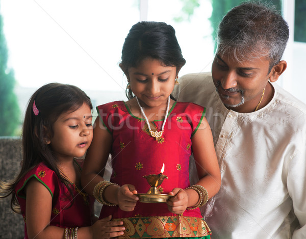 Celebrate diwali or deepavali at home Stock photo © szefei