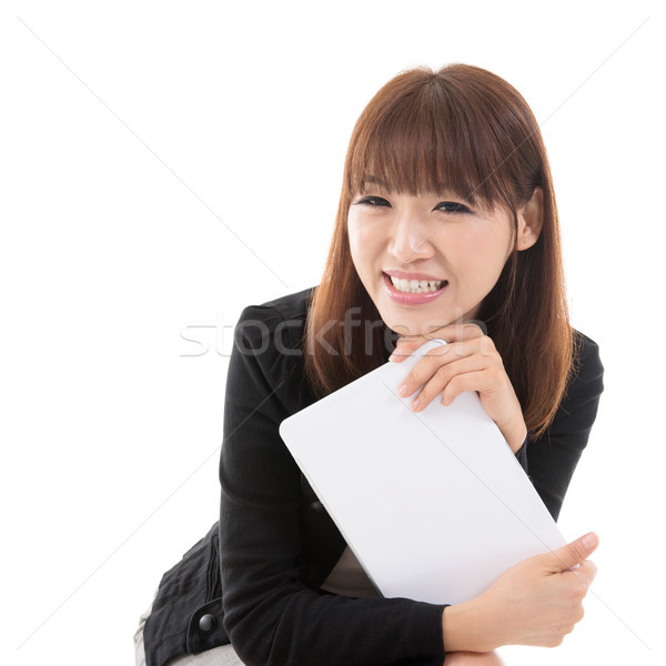 Foto stock: Menina · computador · comprimido · jovem · asiático