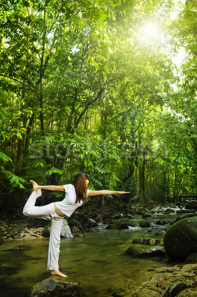 Balancing weiblichen Natur tropischen Wald Morgen Stock foto © szefei