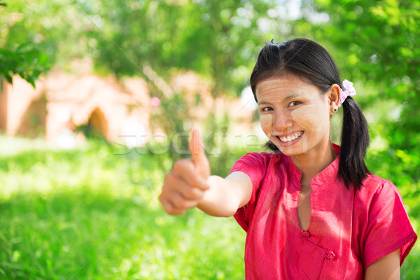 Myanmar nina pulgar hasta retrato feliz Foto stock © szefei