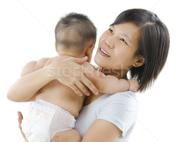 Serpenyő ázsiai anya baba fiú fehér Stock fotó © szefei