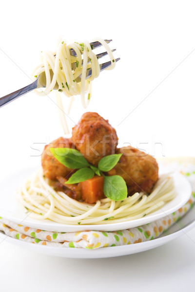 Spaghettis fourche délicieux plaque fond Photo stock © szefei
