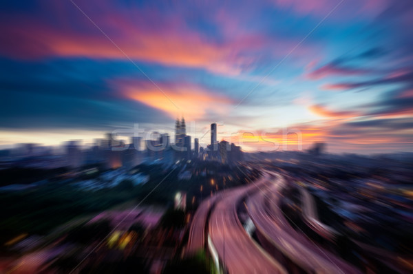 Zoom Kuala Lumpur stad Maleisië zonsondergang hemel Stockfoto © szefei