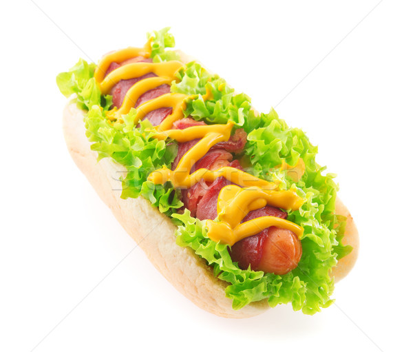 Spek worst hotdog hot dog geïsoleerd witte Stockfoto © szefei