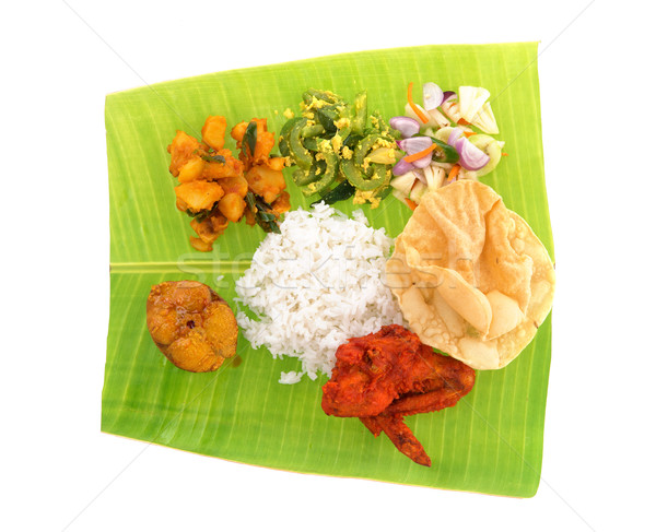 Stock photo:  Indian banana leaf rice 