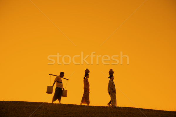 Silhouette of Asian traditional farmers Stock photo © szefei