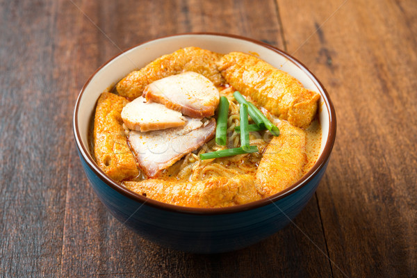 Forró curry tészta ázsiai konyha fűszeres népszerű Stock fotó © szefei