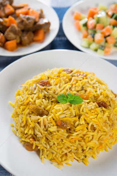 中東 食品 阿拉伯 米 表 盤 商業照片 © szefei
