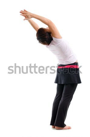 [[stock_photo]]: Asian · supérieurs · femme · yoga · isolé · blanche