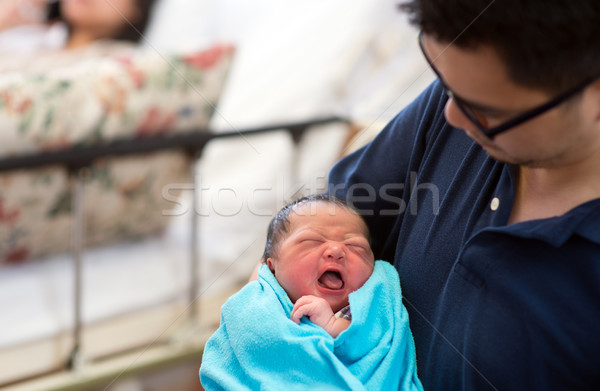 Asian newborn baby and daddy Stock photo © szefei