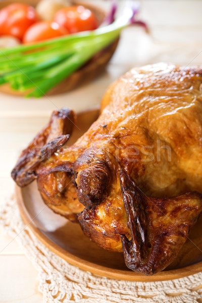 Tavuk kızartma hazır yemek ahşap tepsi gıda Stok fotoğraf © szefei