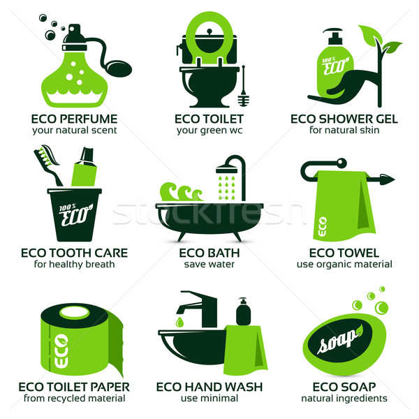 flat icon set for green eco bathroom Stock photo © szsz