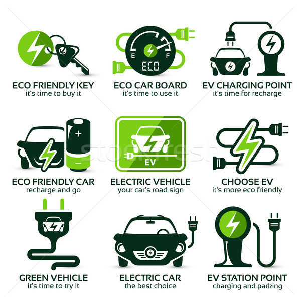 Ikon gyűjtemény zöld öko elektromos autó csepp árnyék Stock fotó © szsz