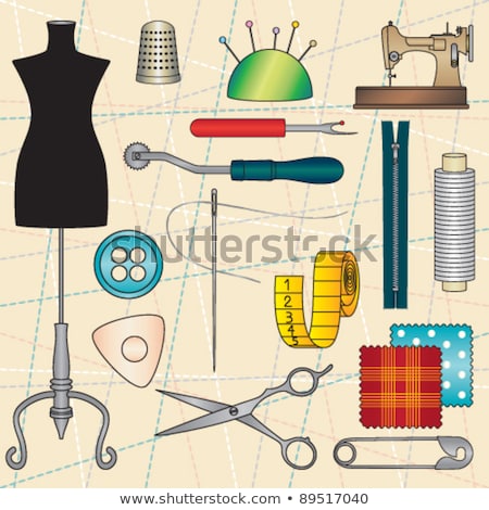 Foto stock: Sewing Symbols Set 4 - Thimble And Needle With Thread