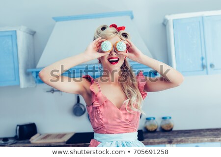 Stock photo: Woman In Pin Up Style And Cupcake