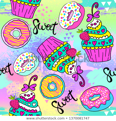 Stockfoto: Vector Cupcakes Seamless Pattern