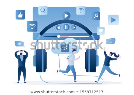 Foto stock: Vector Of Man With Headphones Connected To Cloud