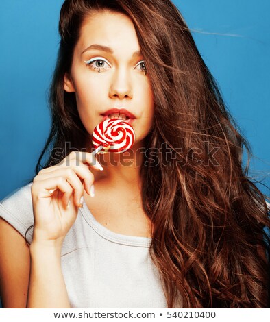 Stock foto: Young Pretty Adorable Woman With Candy Close Up Like Doll