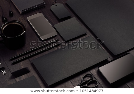 Foto stock: Blank Corporate Stationery On Black Stylish Wood Background Branding Mock Up For Branding Graphic