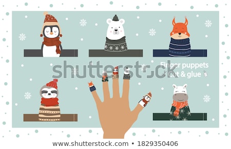 Foto stock: Paper Template With Kids Playing Puppet