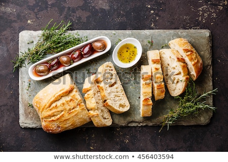 Сток-фото: Green Olives With Fresh Bread And Herbs