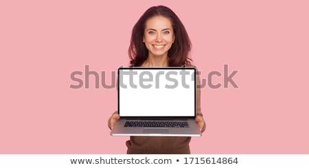 Stock fotó: Brunette Woman Holding Laptop