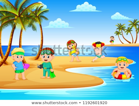 Сток-фото: Boy Is Playing With A Coconut On A Beautiful Beach