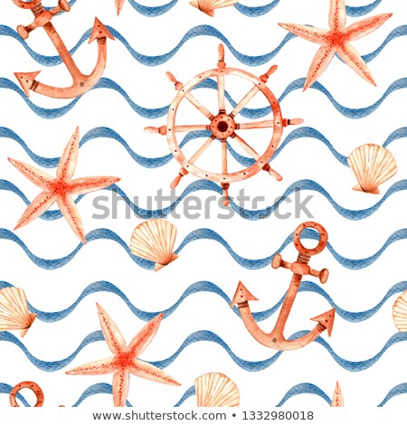 Stock photo: Watercolor Anchor On Wavy Background