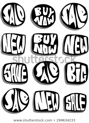 Foto stock: Marketing Sale Slogan Button Collection Over White With Shadow