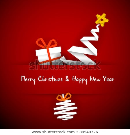 Zdjęcia stock: Simple Vector Red Christmas Card With Gift Tree And Bauble