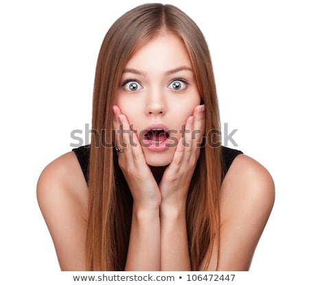 Stockfoto: Surprised Young Woman Screaming And Looking Up