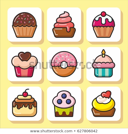 Stok fotoğraf: Vector Collection Of Isolated Colorful Cupcakes Icons
