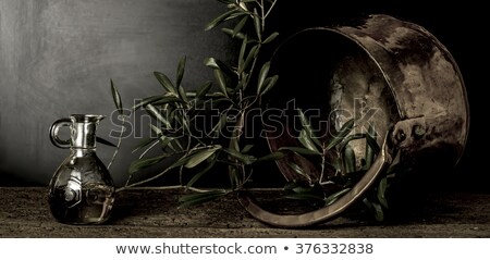 Stock foto: Olive Oil And Old Copper Pot Still Life