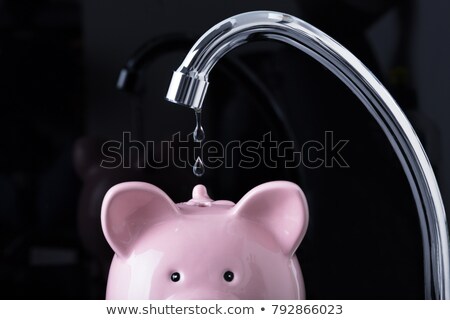 Foto d'archivio: Water Dripping From The Faucet Inside The Piggybank