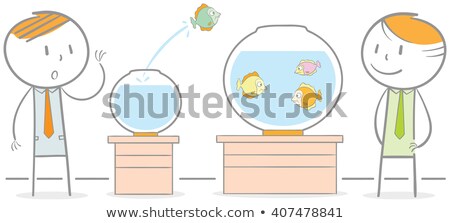 Stock fotó: Stick Figure With Fish In A Glass Of Water