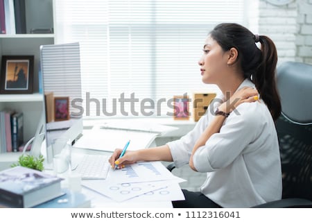 ストックフォト: Young Business Woman With Pain In Neck In Office