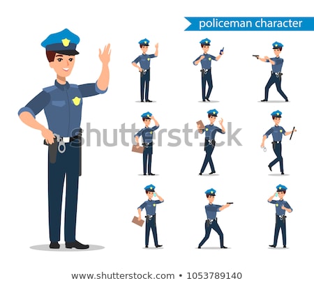 Foto stock: Policeman Character Set Full Length Officer Different Views Emotions Gestures Professional Tool